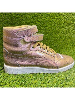 Puma Sky II Hi Holo Gold Purple Girls Size 6.5C Athletic Leather Shoes Sneakers